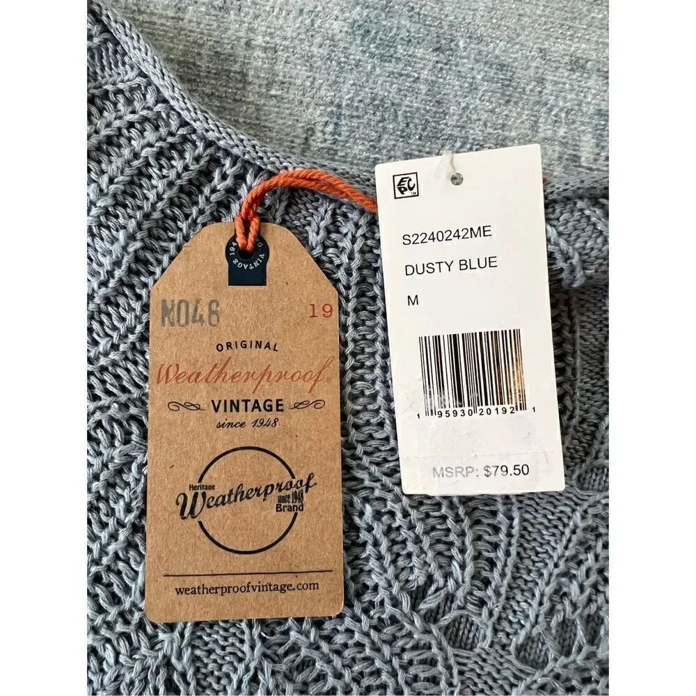 NWT Weatherproof Vintage Slub Pointelle Knit Mock Neck Sweater Dusty Blue Medium - Picture 3 of 10